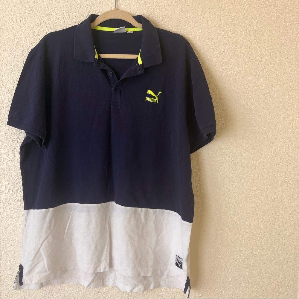 Puma Men's Blue and White Polo Shirt XXL used good condition